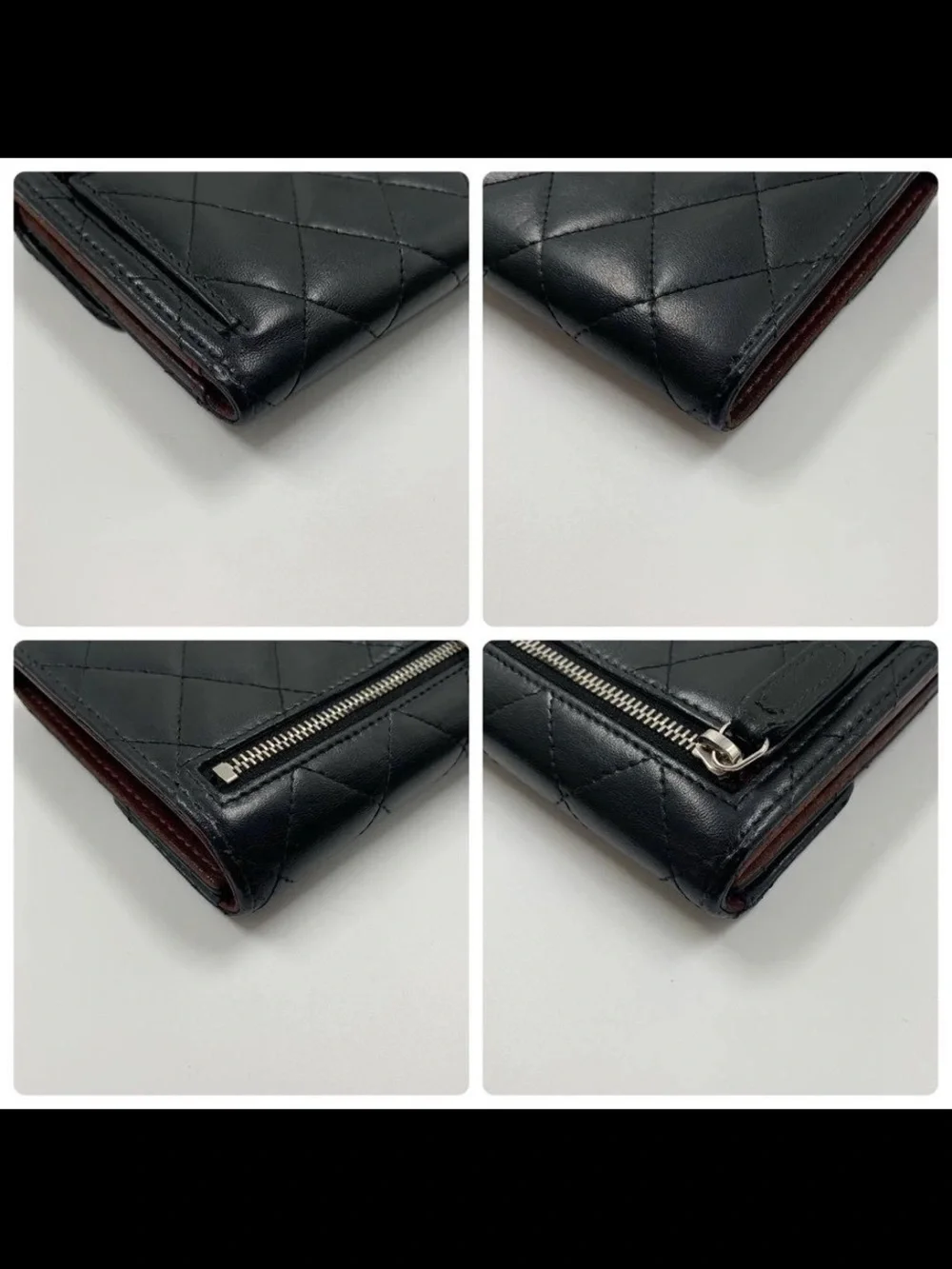CHANEL Black Quilted Leather Compact Wallet with Silver CC Logo